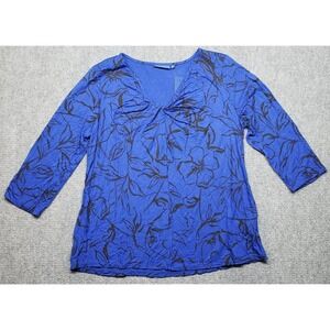Apt 9 Blouse Womens XL Blue Floral V-Neck 3/4 Sleeve Pullover Stretch New